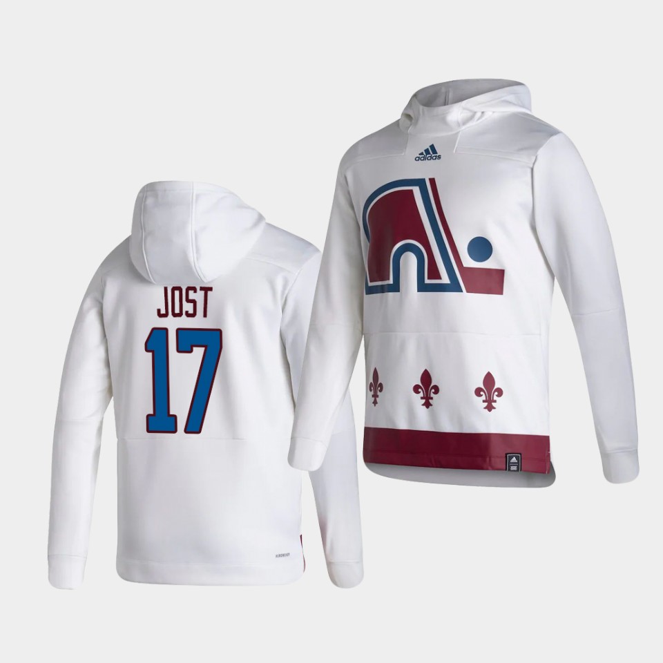 Men Colorado Avalanche #17 Jost White NHL 2021 Adidas Pullover Hoodie Jersey->colorado avalanche->NHL Jersey